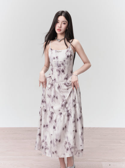 Watercolor Flower Camisole Chic Long Retro One-Piece