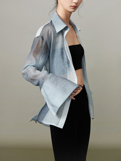 Aquarell-Back-Open-Krawatten-Dye Sheer Oversize Shirt