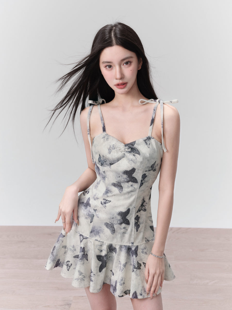 2Type Butterfly Tiered Asymmetry Camisole Long Short Retro One-Piece