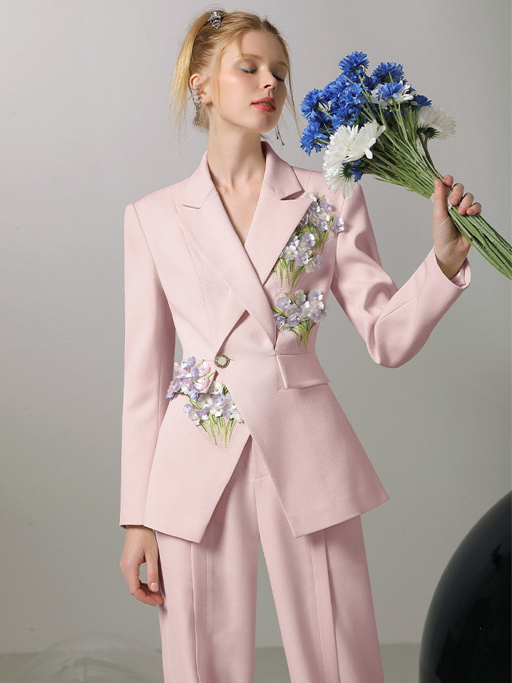 Jacke &amp; Weithose Anzug 3D Blumen Elegant Nichi Setup