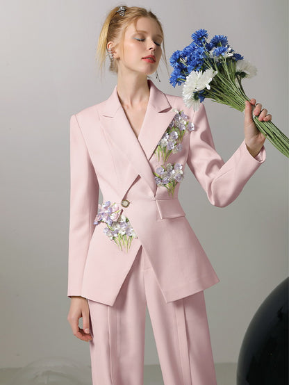 Jacket&amp;Wide-Pants Suit 3D Flower Elegant Nichi Set-Up