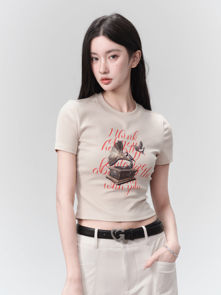 Casual Crew-Neck Half-Sleeve Graphic T-Shirt