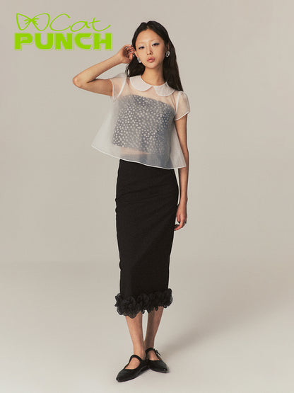 Tulle Elegant Pencil Plain Long-Skirt