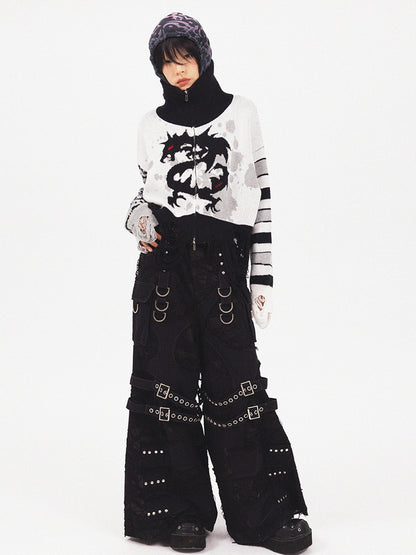 Nichi Cool Belt Damage Mesh Fancy Wide-Pants