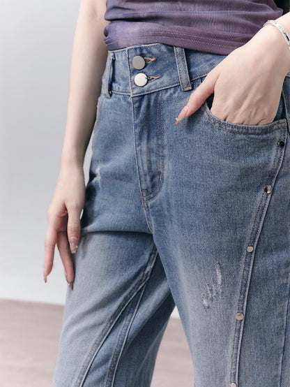 Denim Casual Washed Damage Retro Flare-Pants