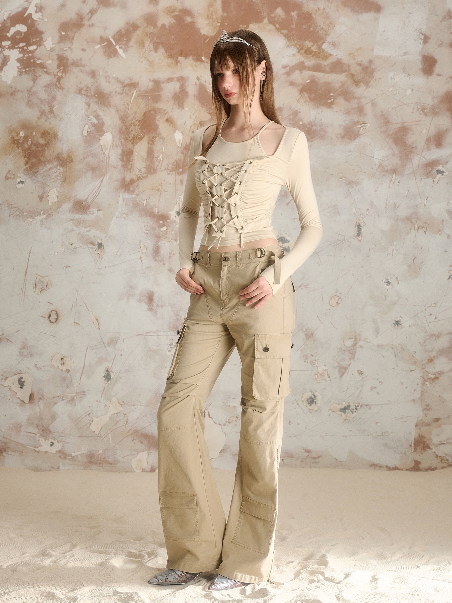 Side-Pocket Casual Work-Pants Smil Flare-Pants