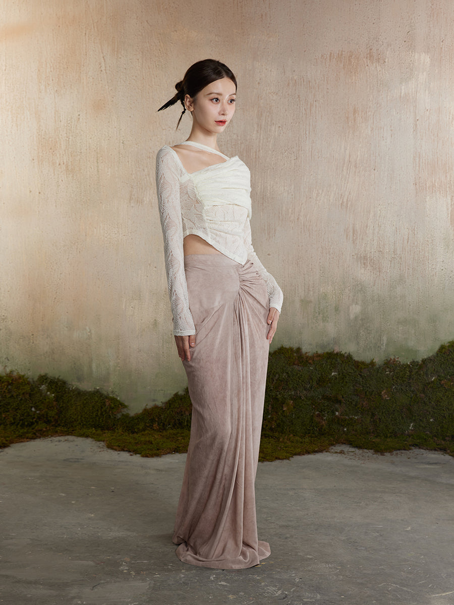Elegant Classy Slim Open-Shoulder Asymmetry Nichi Tops&amp;Long-Skirt
