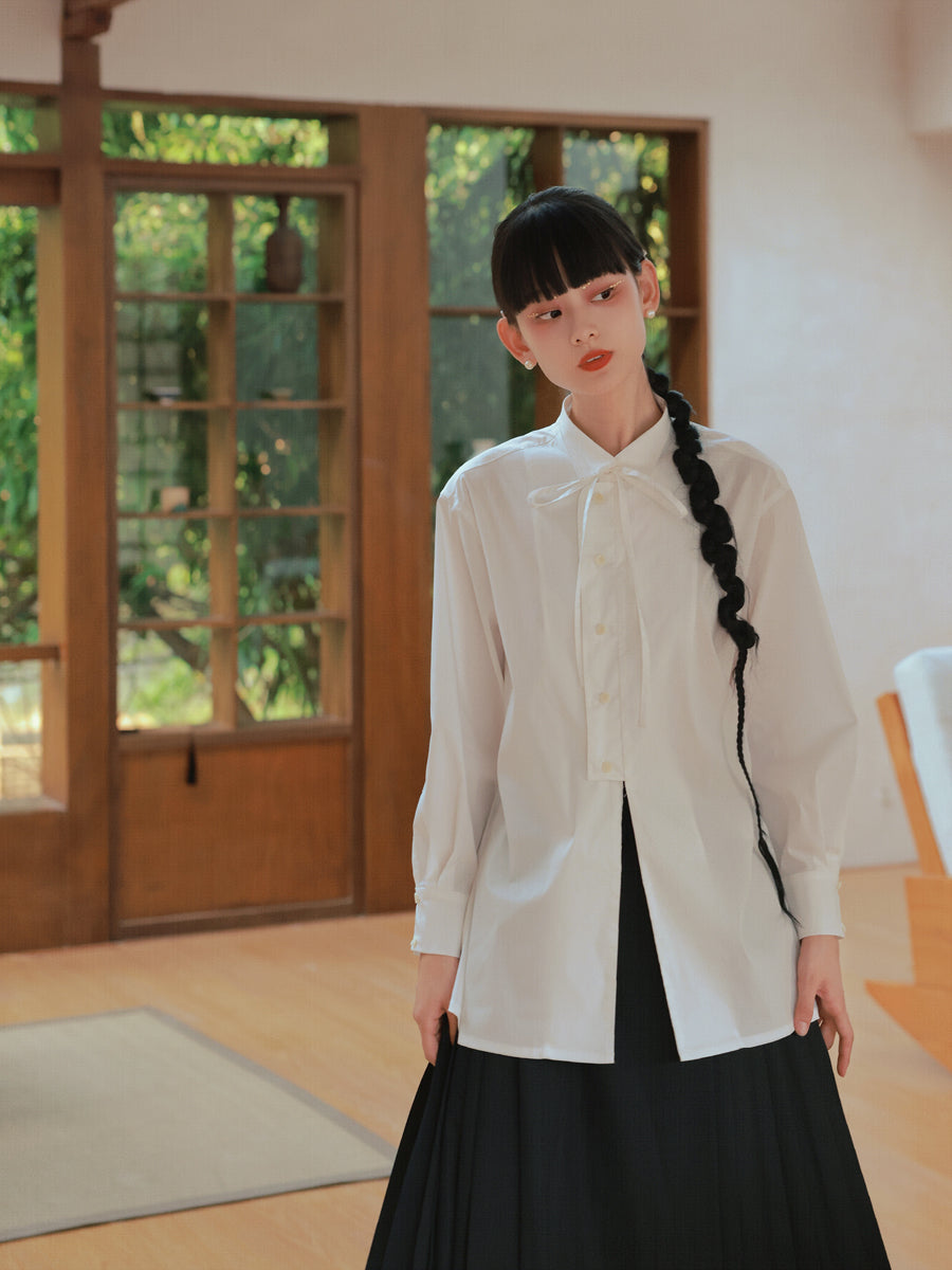 Nichi-Button Ribon Tie Oversize Flare Shirt