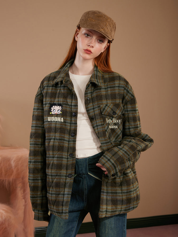 Betty Badge Checked Retro Oversize Flannel-Shirt