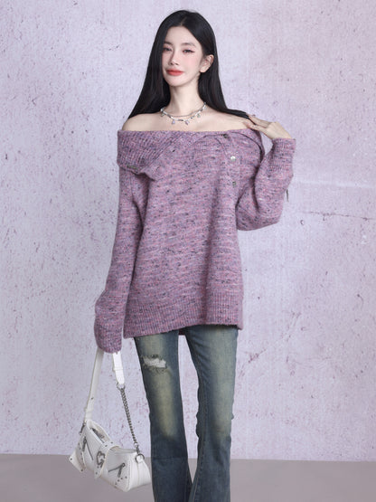 Asymmetry Wrap Open-Shoulder Oversize Knit