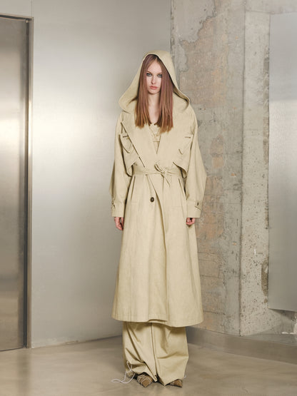 Hoddie Belt Classy Oversize Plain Trench-Coat Long-Coat