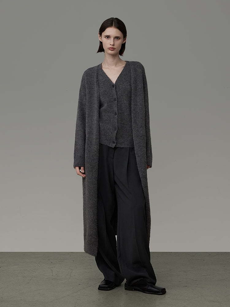 Knit Plain Simple Wool Long-Cardigan&amp;Vest