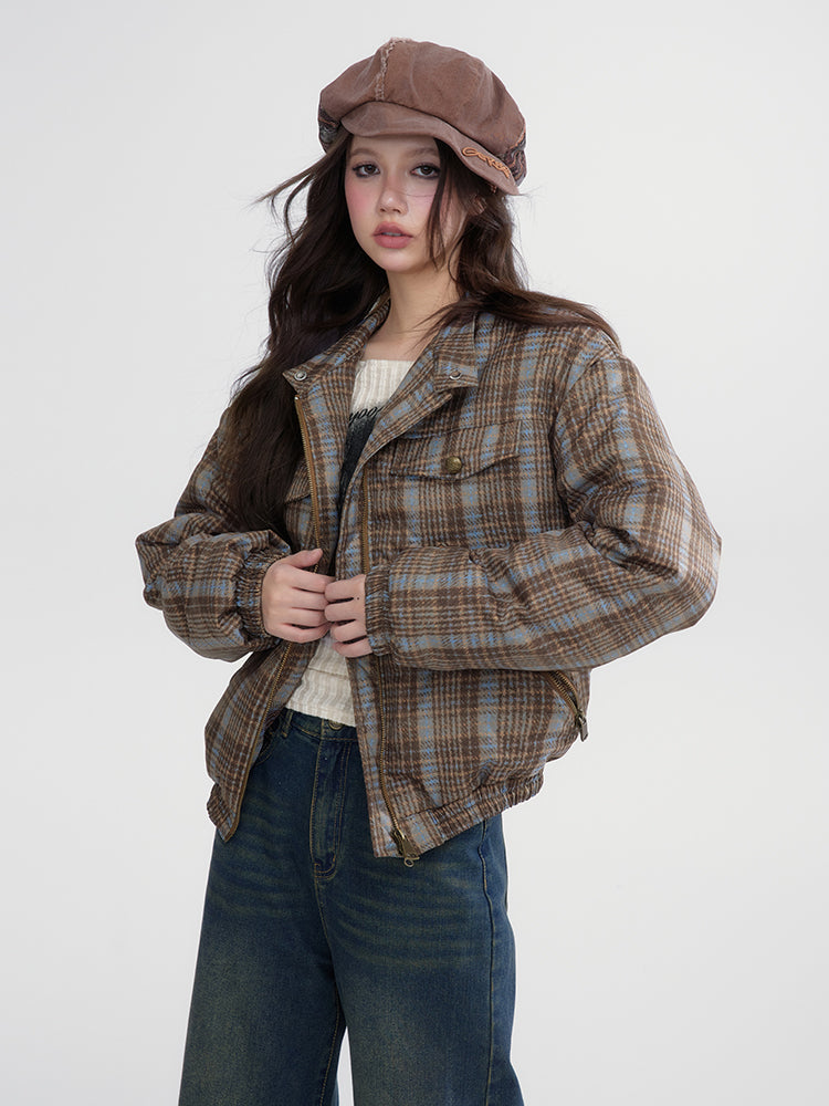 Chekced Retro Girly Cotton Simple Jacket