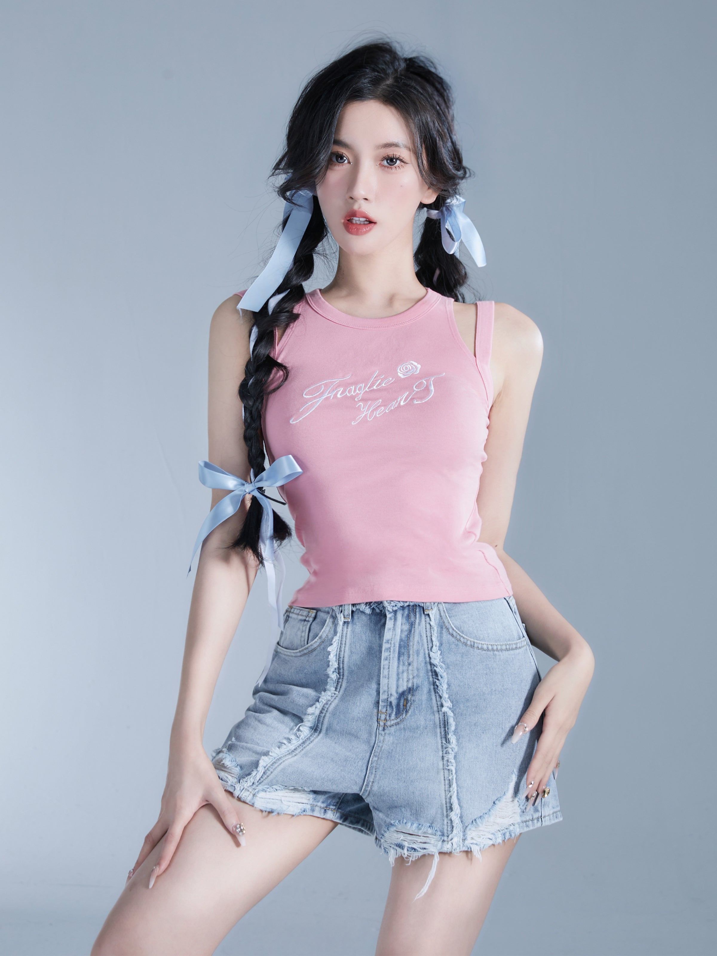 Casual Nichi Embroidery Rose Tank-Top