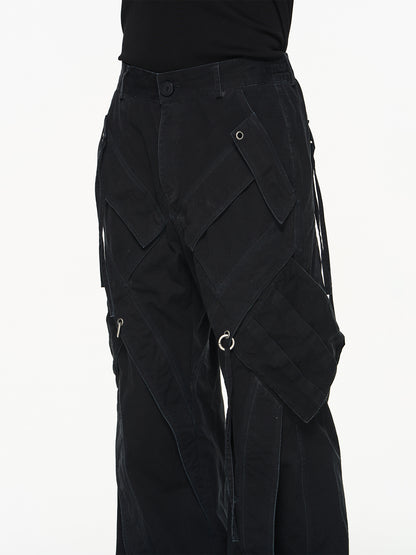 Side-Pocket Flare Plain Loose Cago-Pants