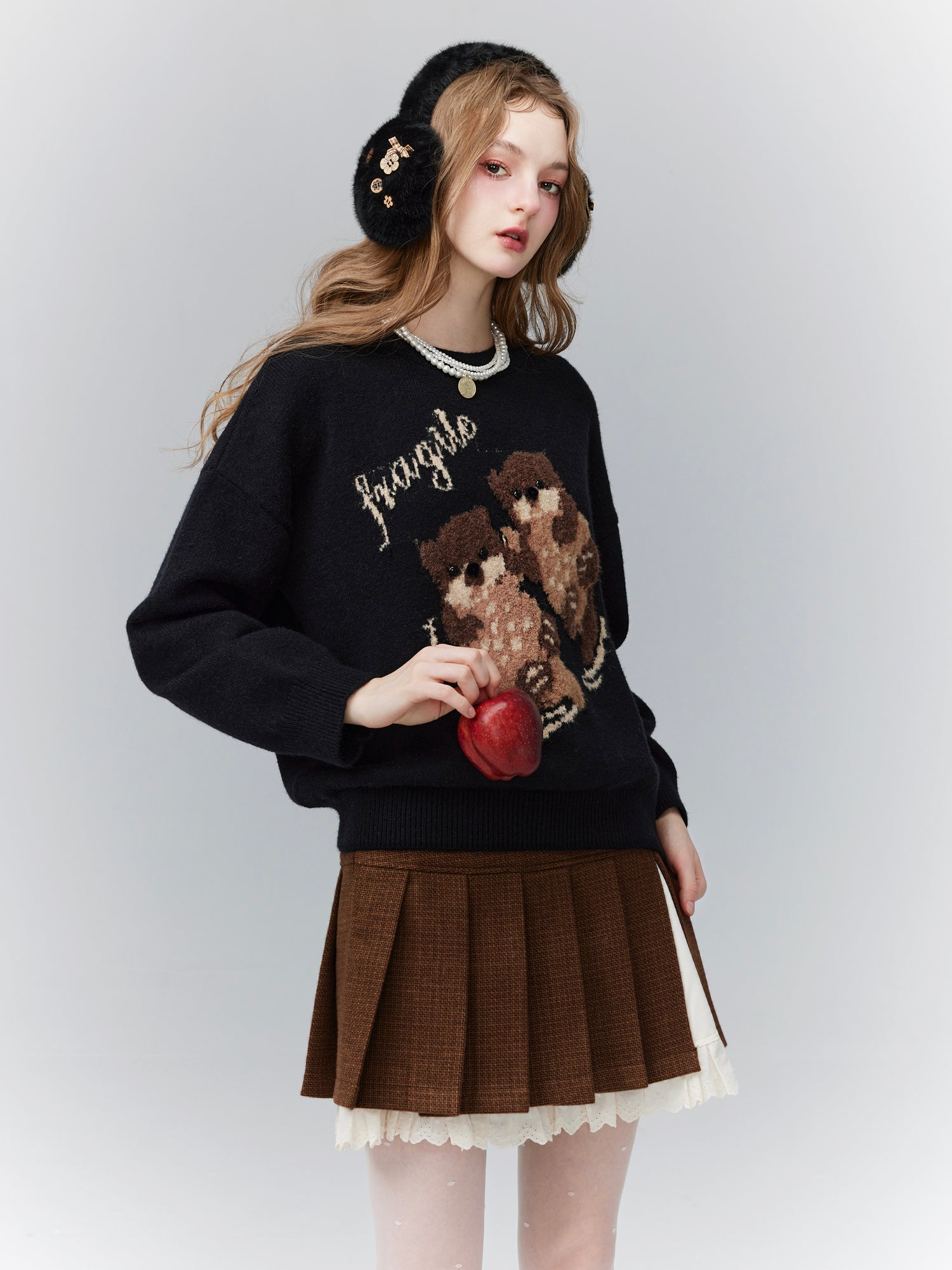 Sea-Otter Crew-Neck Retro Animal Cute Knit