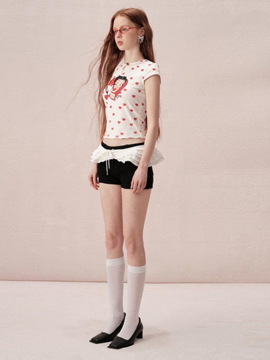 Betty Dot Heart Casual Lace Tops＆Short-Pants