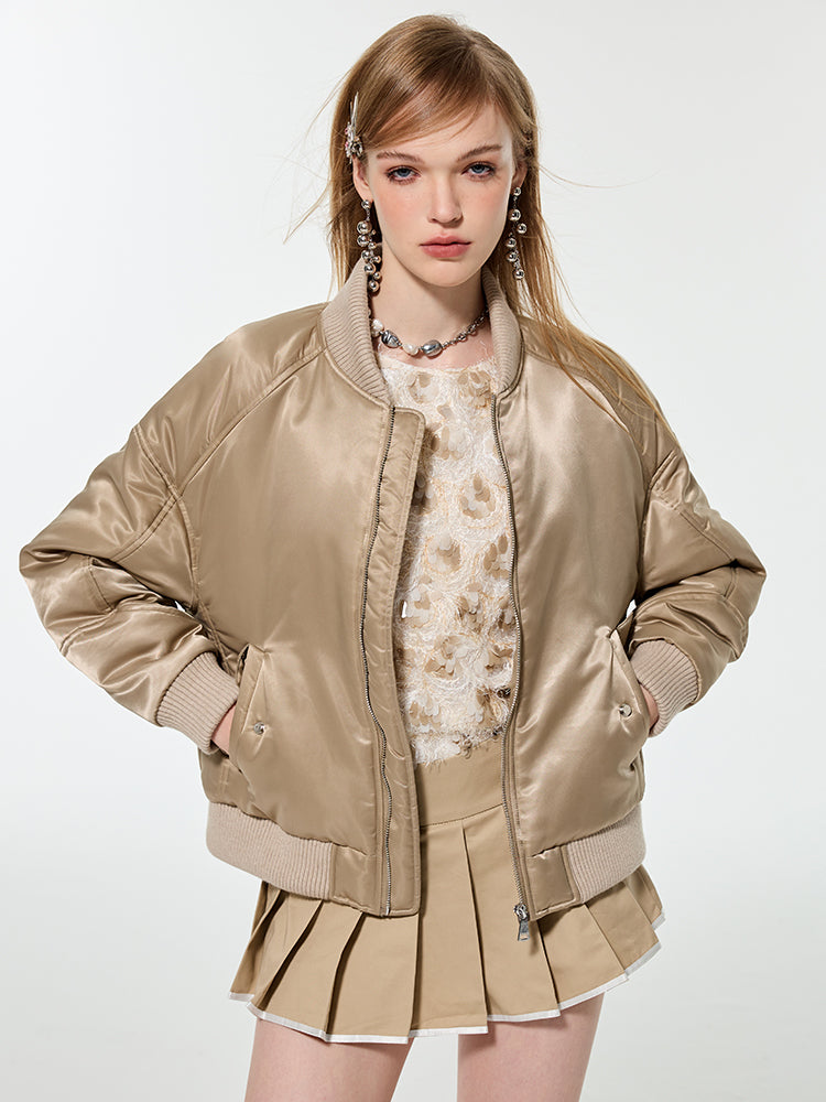 Quilting Compact Plain Glossy Blouson