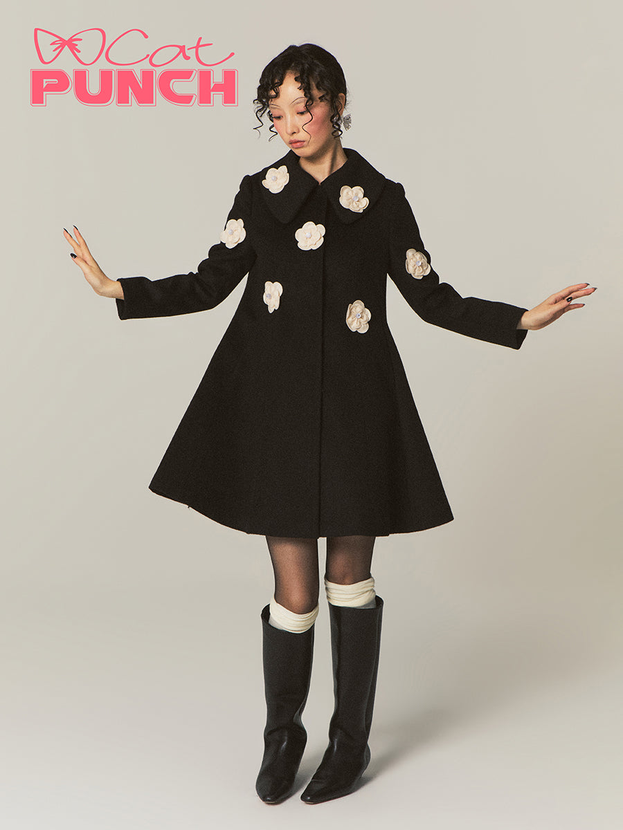 Flower-Motif Girly Nichi Retro 3D Cute Coat