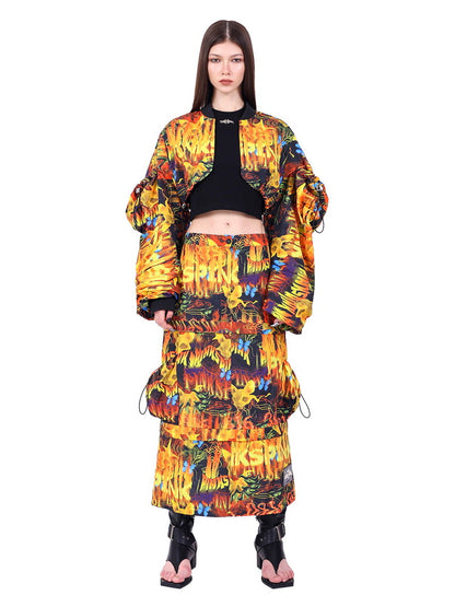 Unisex Nichi Drawstring Flashy Fire Short-Blouson