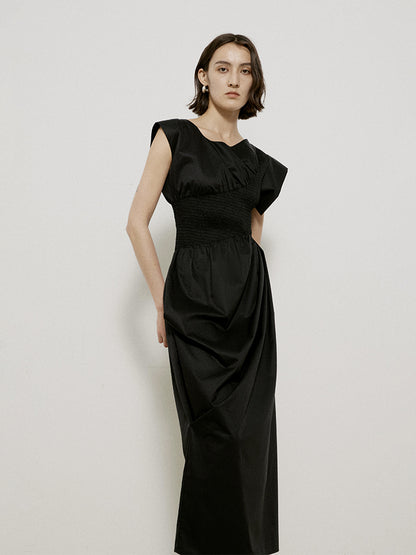 Asymmetry Glossy Drape Nichi Elegant Long One-piece