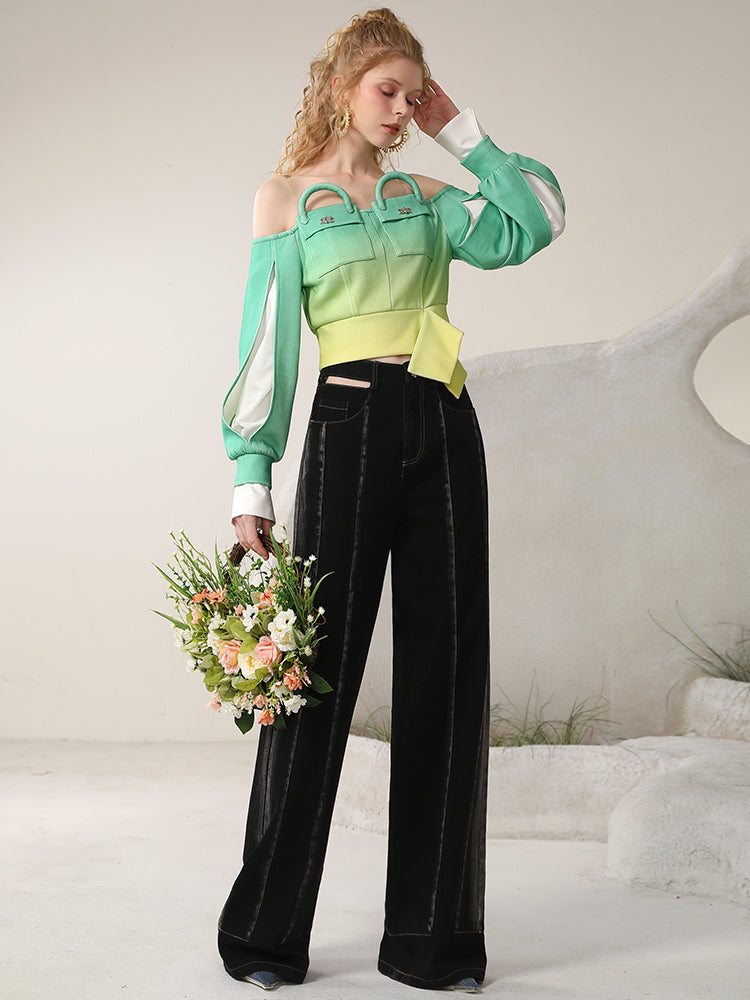 Straight Loose Plain High-Waist Cool Wide-Pants