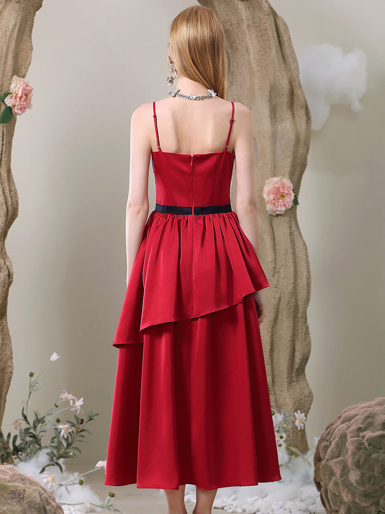 Elegant Tiered Ribbon Vivid Flare Pearl Dress