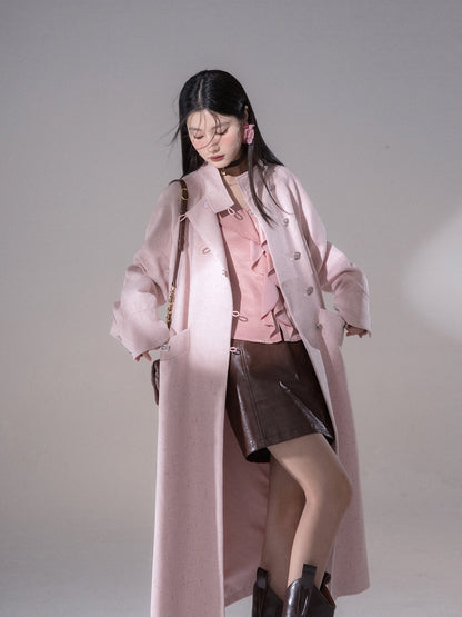 Stand-Collar Bijou Feminine Heart Long-Coat