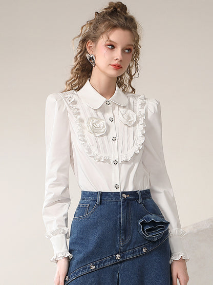 Sweet Frill Rose Flower Retro Chic Tidy Blouse