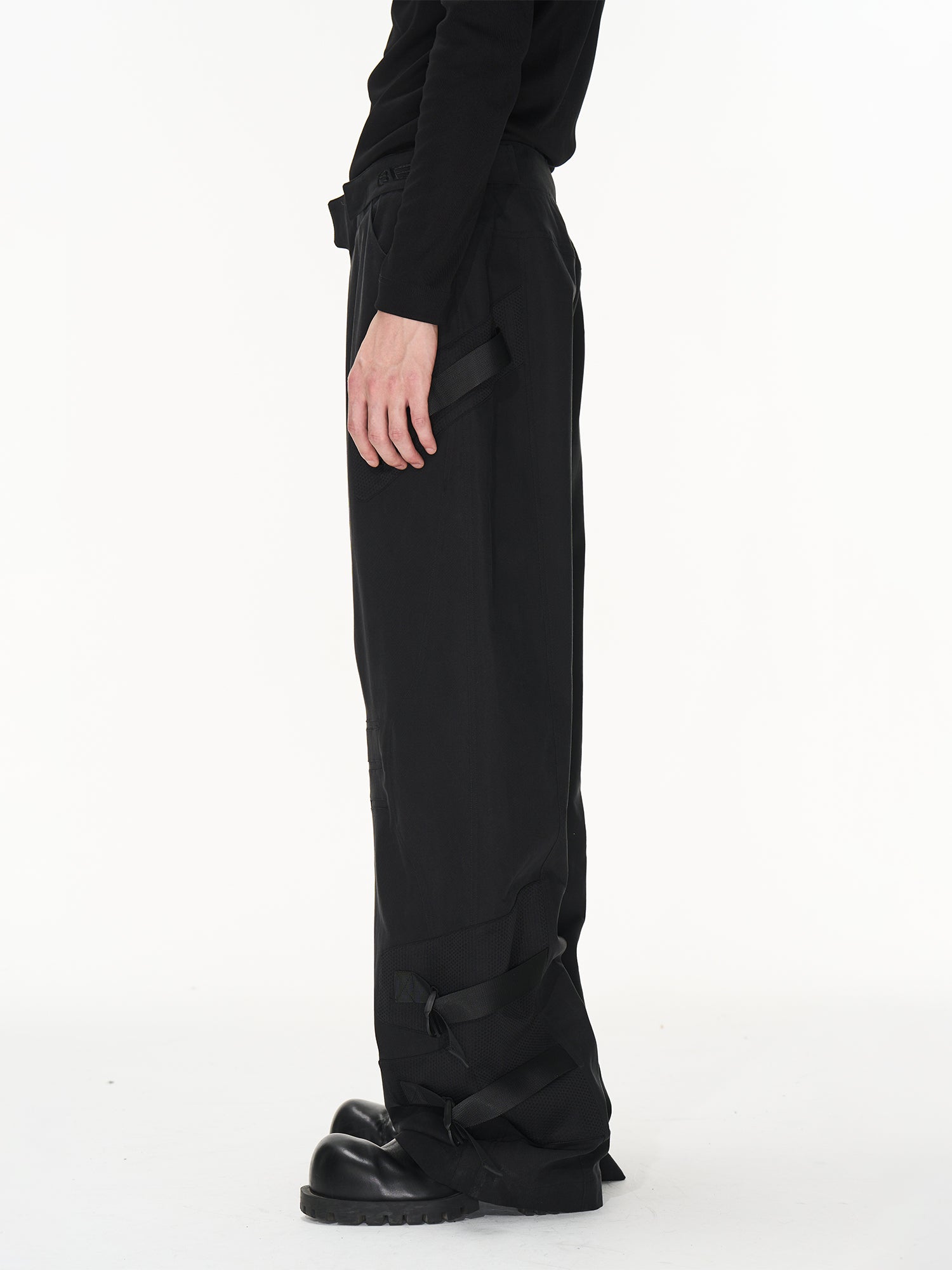 Side-Belt Casual Straight Plain Pants