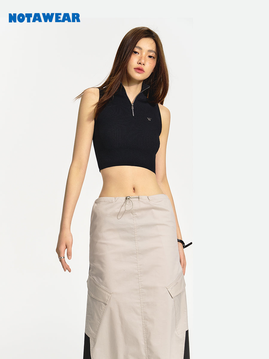 Sleeveless Zip Cropped Summer-Knit