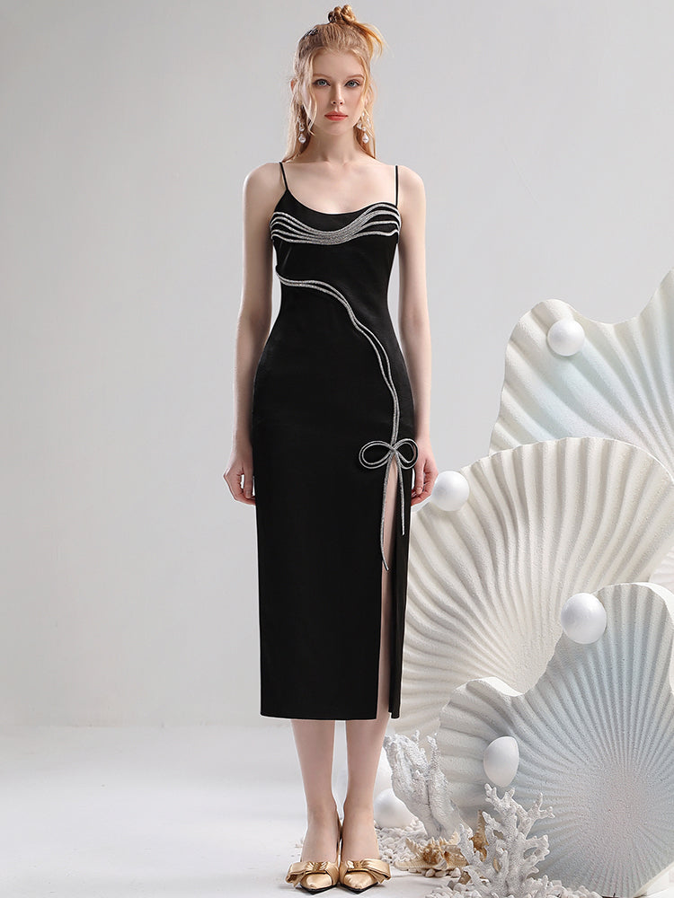 Ribbon Deep-Slit Elegant Sexy Long-Dress