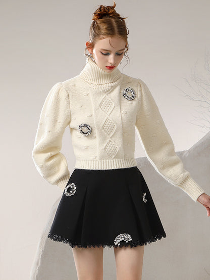 Sequins Flare Lace Fluffily Mini-Skirt