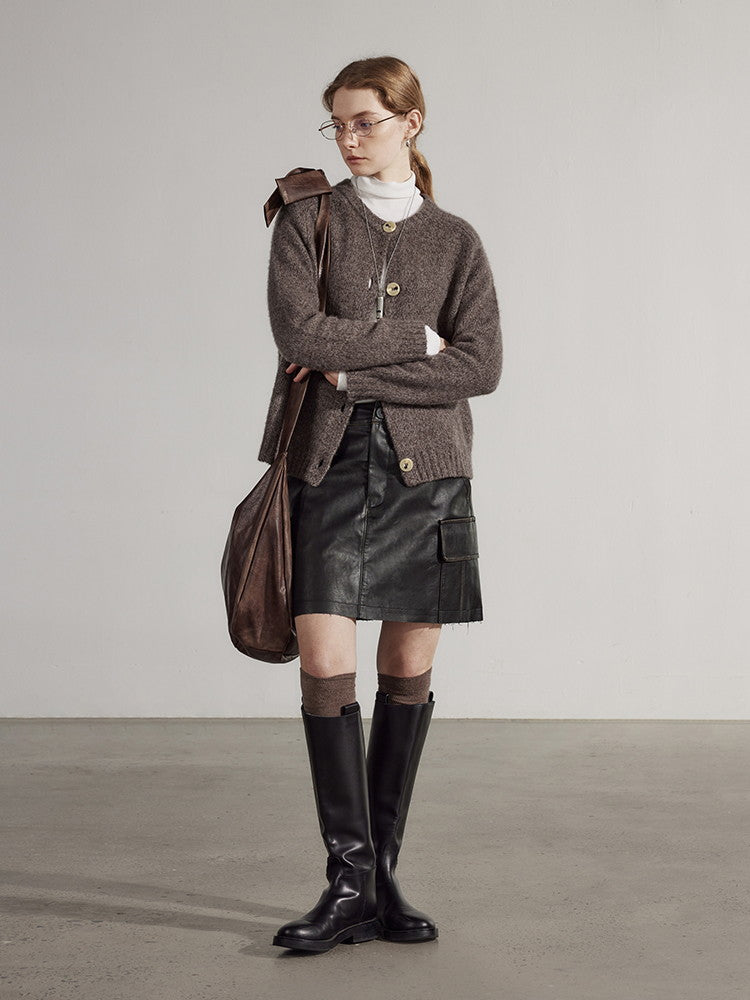 Leather Cool Smooth Plain Mini-Skirt