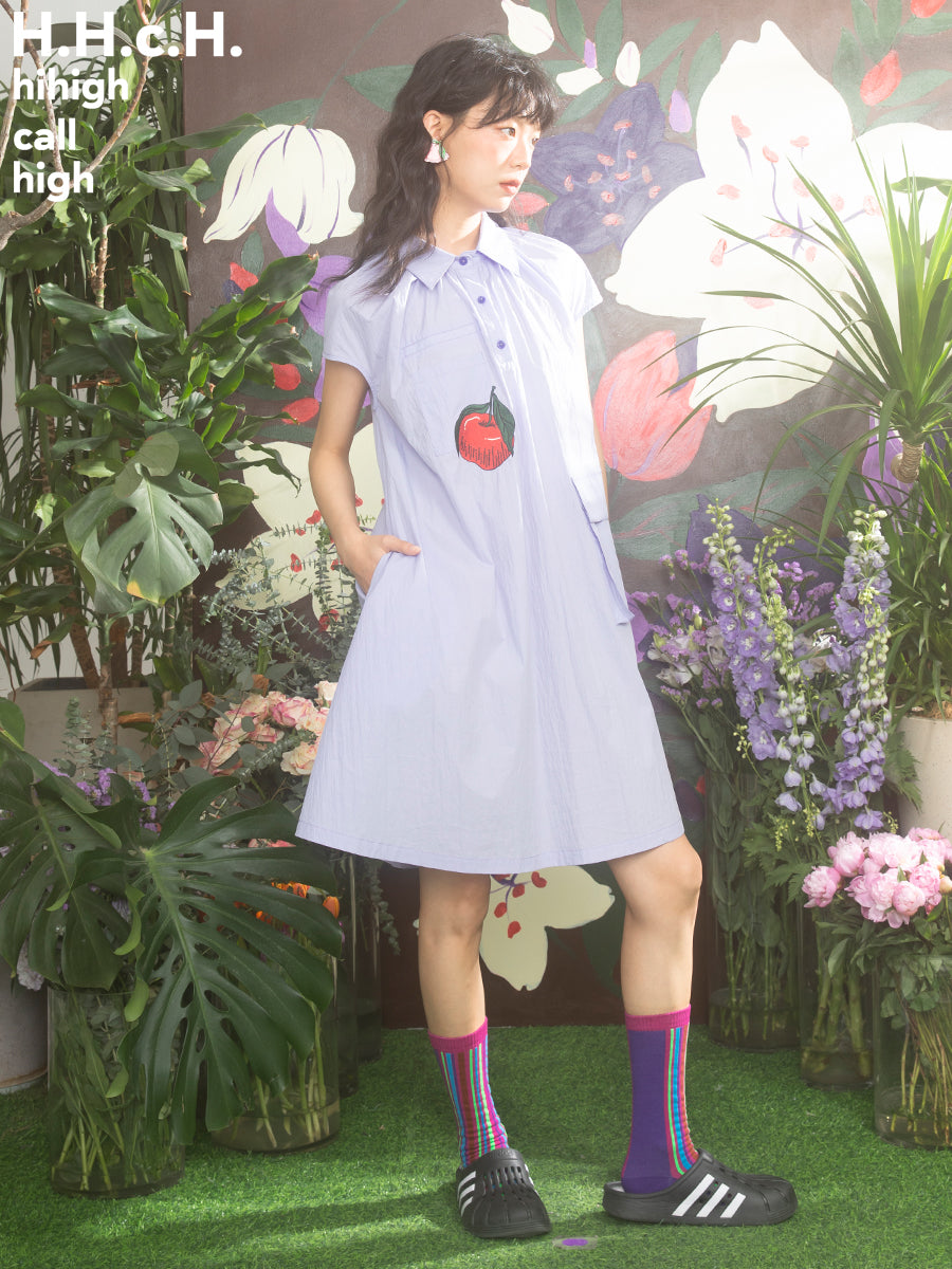 Embroidery Apple Retro Flare Shirt-One-Piece