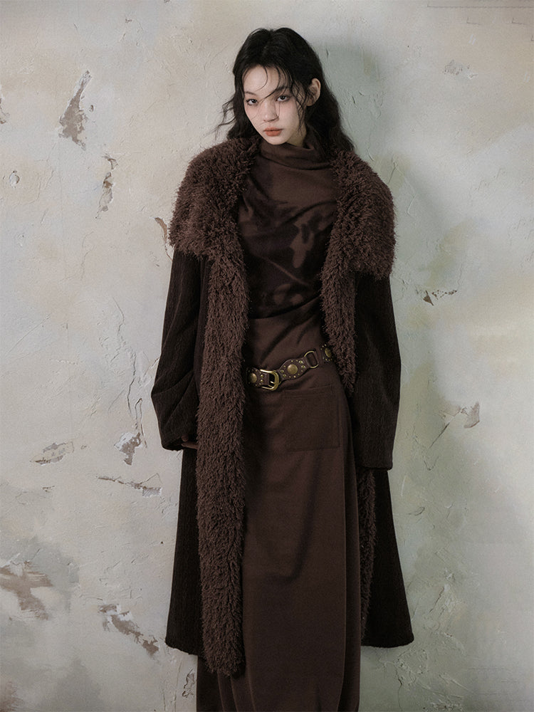Boa＆Knit Retro Fluffily Warm Ovresize Long-Coat