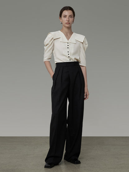 Sailor-Collar Volume-Shouder Classy Blouse