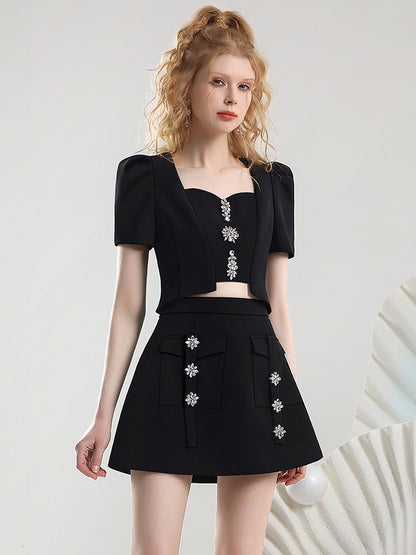 Bijou Chic Short Classical Cut Tops＆Mini-Skirt Set-Up