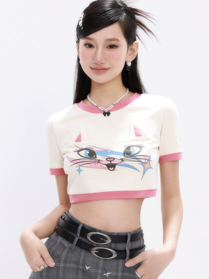 Cat-ear Cropped Casual Unique T-shirt