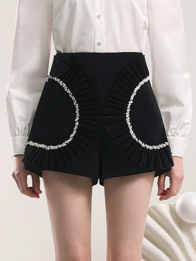 Velvet Frill Sweet Flare Classy Plain Short-Pants