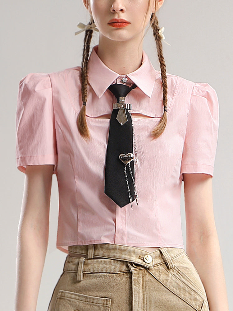 Short Tie Half-Sleeve Simple Casual Blouse