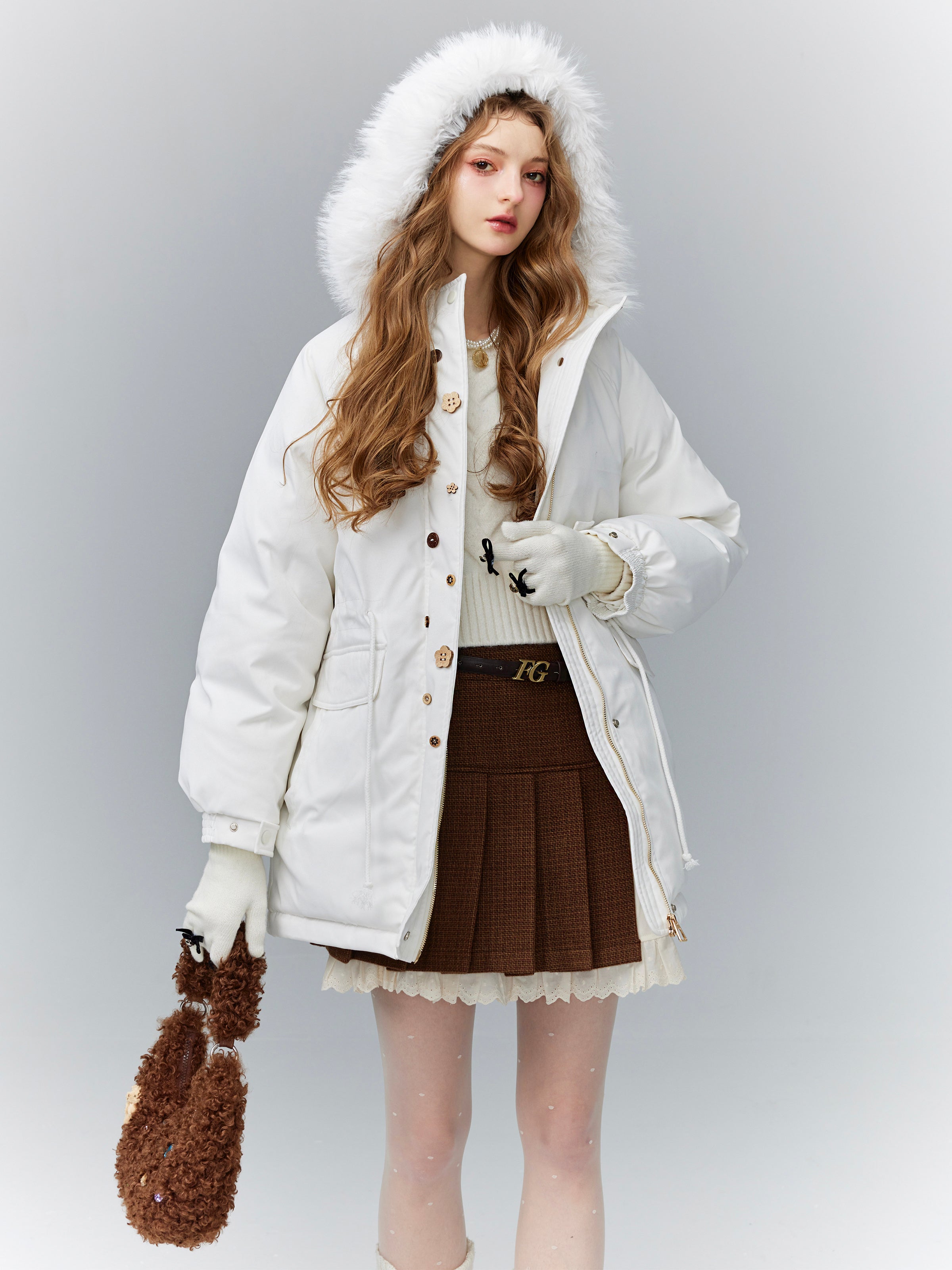 Fuh-Hood Classy Middle Cotton Chic White Down-Jacket