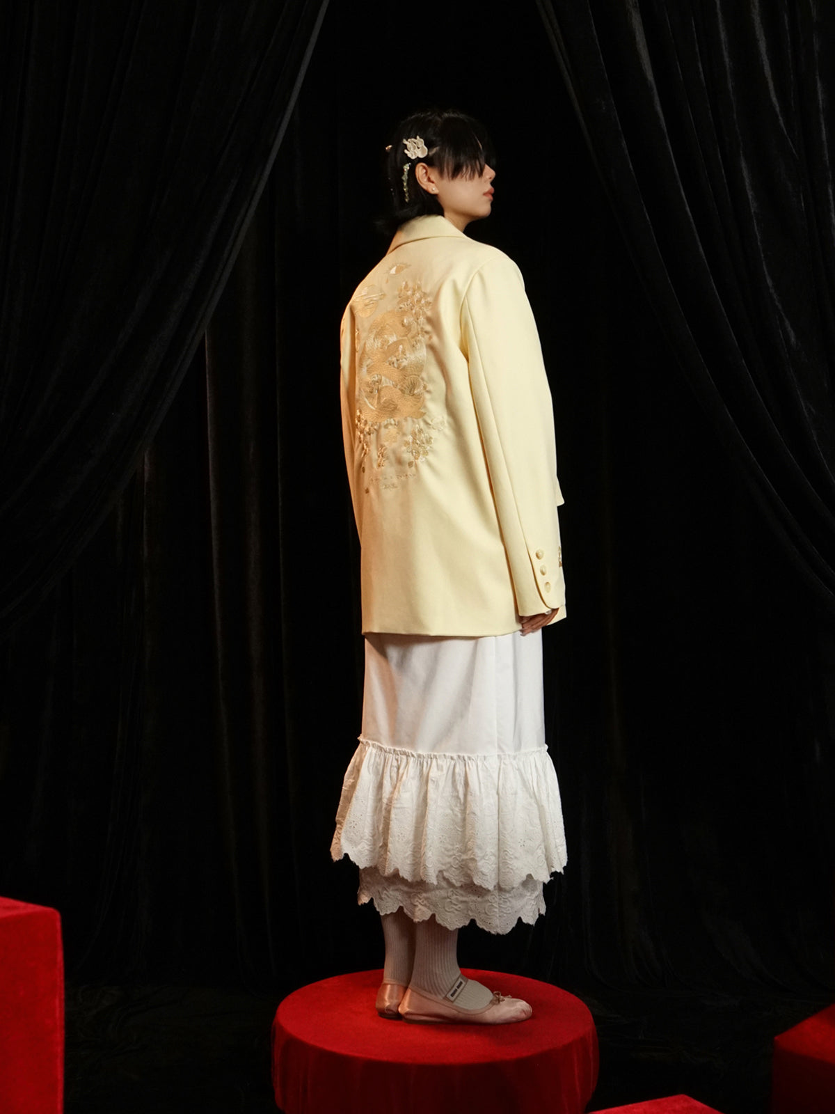 Lace Embroidery Oversize Tailored-Jacket