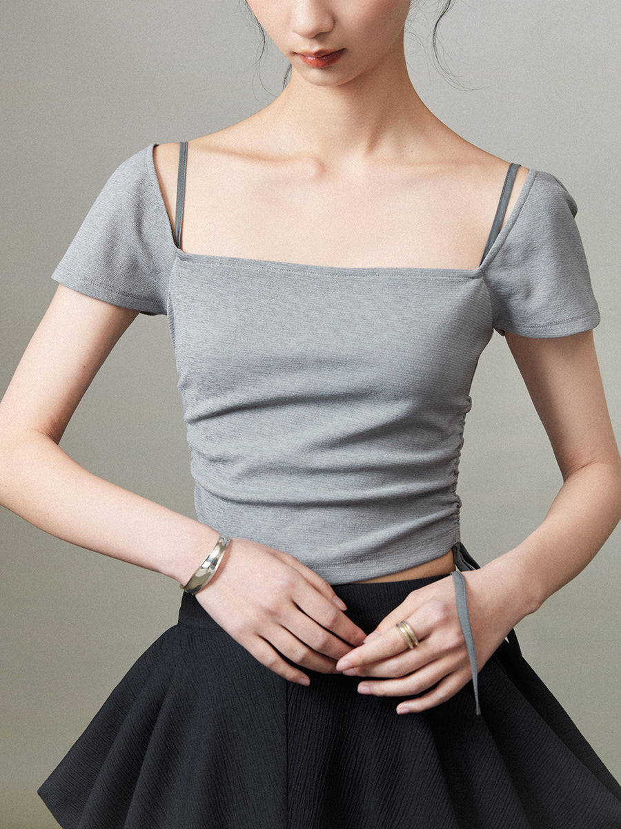 Drawstring Simple Cropped Tops