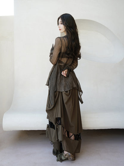 Sheer Asymmetry Oversize Shirt