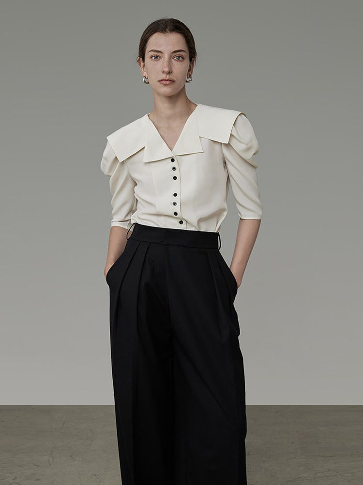 Sailor-collar Volume-shoulder Classy Blouse