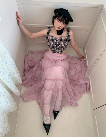 Tulle Ciffon Tiered Sheer Volume Long-Skirt