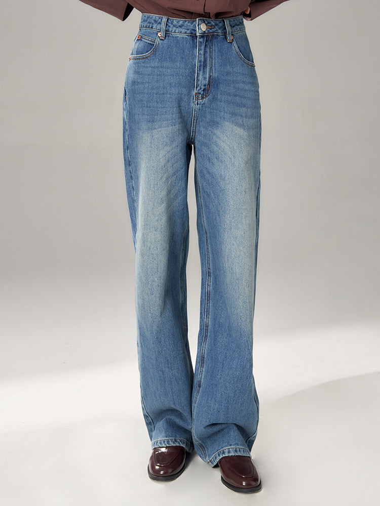 Denim Washed Casual Straight Plain Loose Pants