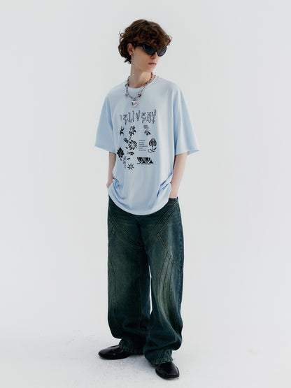 Unisex Oversize Retro Silhouette Print-T-shirt