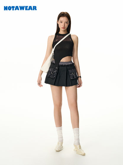 Leather-Pocket Mini Cool Skirt